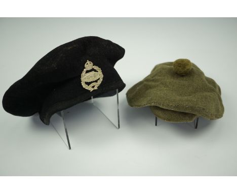 A Royal Tank Regiment black beret together with an army Tam o' Shanter