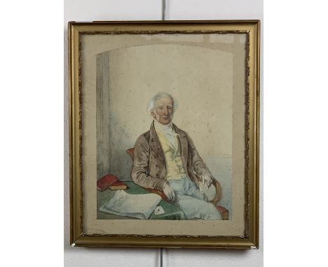 Arthur Smith Portrait of a Victorian gentleman sat beside a reading table, watercolour, subject and artist identified in insc