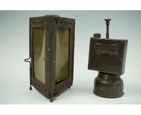 A Great War folding trench lantern together with a small Paraffin lamp