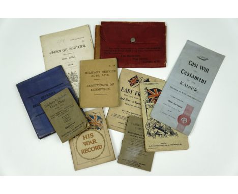 Great War personal documents, pocket handbooks and a War Office artillery drill manual