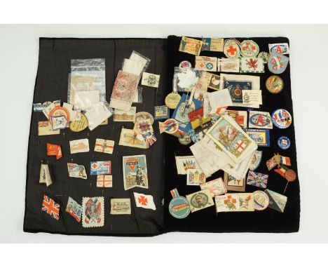 A large collection of Great War printed, silk and button badges / pins