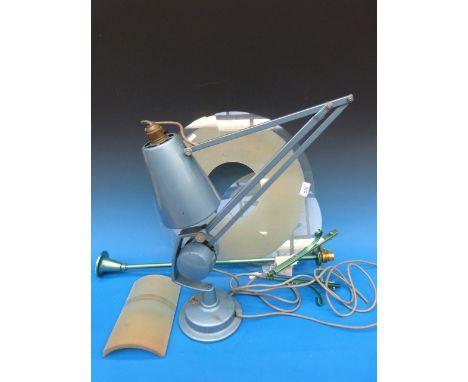 A vintage Anglepoise lamp together with a ceiling light of similar vintage with disc-shaped glass diffuser shade