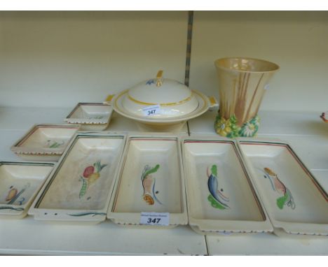 A Clarice Cliff "My Garden" vase, a Royal Doulton Art Deco tureen and a quantity of Susie Cooper ceramics 