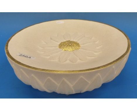 Hand carved Portland stone basin with sunflower design and gold leaf decoration