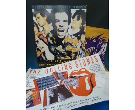 Rolling Stones "Steel Wheels" poster on cardboard backing and two other posters - Urban Jungle tour dates and compilation of 