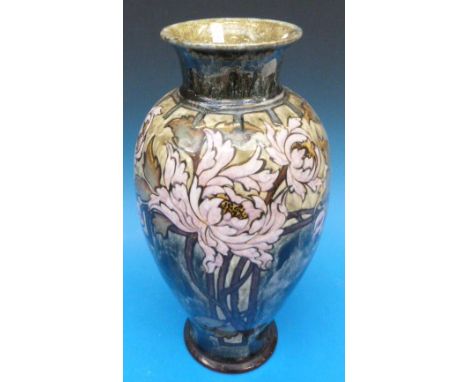 A late 19th/20thc Royal Doulton art pottery vase by Eliza Simmance decorated with pink peonies. Incised marks to base inc 447