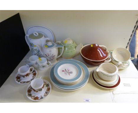 Susie Cooper part tea and coffee sets including Pink Campion, Katina, crescent tureen, polka dot and an unusual green banded 