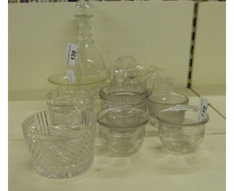 A collection of 19thC and other glassware to include etched decanter, Irish cream dippers etc