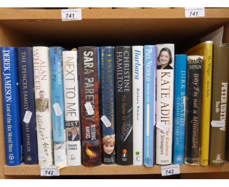 A collection of signed books (15 in total), including Peter Ustinov, Alan Wicker, Dirk Bogarde, Nancy Spain, Kate Adie, John 