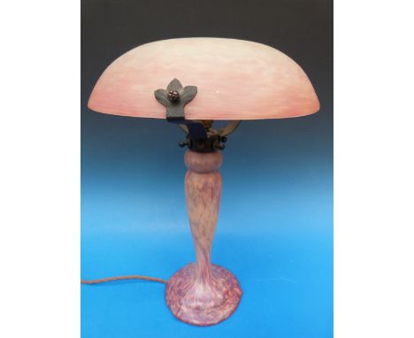 A Muller Freres glass table lamp signed to shade (47cm tall)