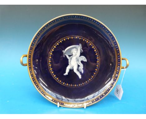 A Royal Worcester dish with Limoges enamel and pate sur pate decoration by Thomas Bott Jnr, Kerr & Binns period, c1851-52. Ma