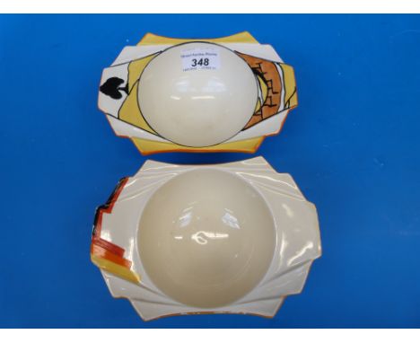 Two Art Deco Clarice Cliff Fantasque geometric bowls
