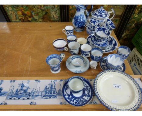 A part blue and white tea service and other blue and white ware. 