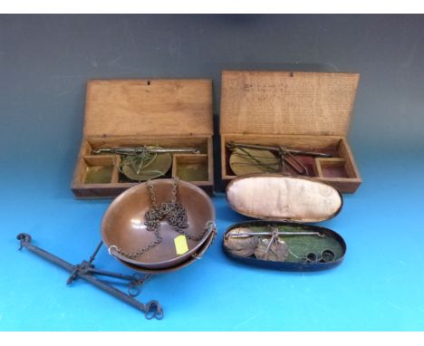 Three travelling balances together with a set of W&R Avery hanging scales