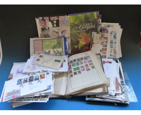 A crate of GB mint post decimal stamps (high face value) together with loose first day covers, Royal Mail Year Packs and an a