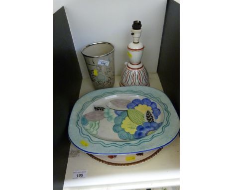 A collection of Grays Art Deco pottery including a rare lamp, lustre vase, hand painted platters etc