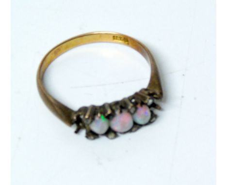 18ct gold opal 5-stone and diamond chip ring, gross weight 2.5g size K 1/2 (two opals missing) Condition reports are not avai