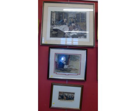 Four engravings "The Right Of Way", "Presentation of the Senior Wrangler to the Vice Chancellor" "Lord Coleridge, Lord Chief 