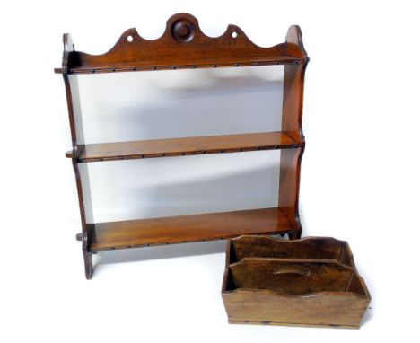 Victorian mahogany three-tier wall shelf and two division knife box Condition reports are not available for our Interiors Sal