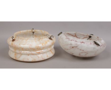 Two Art Deco cloud glass ceiling light shades.