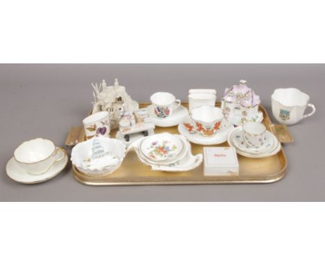 A collection of mostly bone china to include Royal Worcester, Grafton 1908 exhibition cup and saucer, Minton etc.