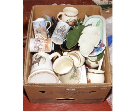 A box of miscellaneous to include Crown Devon, Carltonware, bone china teawares.