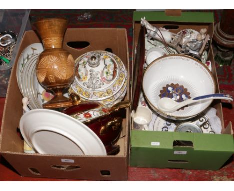 Two boxes of ceramics including Spode limited edition millennium achievement bowl (damaged) Hammersley, Royal Imperial six pl