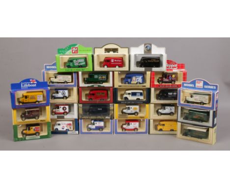Twenty five boxed Diecast model veicles mainly Lledo and all advertising.