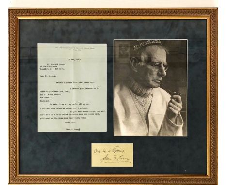 Signed by Sean O'CaseyO'Casey (Sean) A typescript headed Notepaper Letter to Harold Jones, New York, ref: Fergus O'Connor and