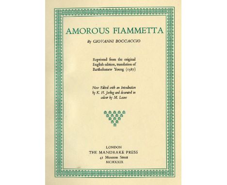 Limited EditionFine Coloured Plates: Boccaccio (Giovanni) Amorous Fiammetta folio L. (The Mandrake Press) 1929. Lim. Edition 