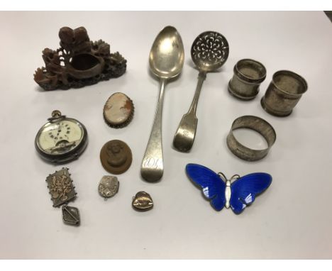 A collection of jewellery, etc, to include a Thune of Norway sterling brooch with blue enamel in the form of a butterfly, a G