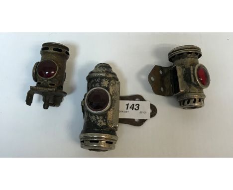 A collection of three early 20th Century vintage motorcyle / cycle rear lamps including a Joseph Lucas Limited No. 344, 7 cm 