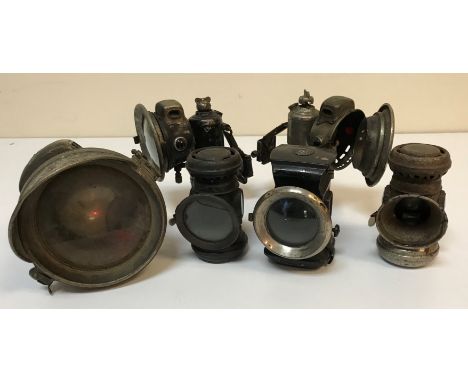 A vintage Powell &amp; Hanmer motorcycle headlight, 16 cm wide x 18 cm deep, a similar pair of Powell &amp; Hanmer "Panther" 