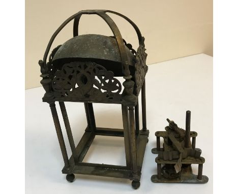 A brass lantern clock style clock case and a German clock movement, 15 cm  x 15 cm x 31 cm high