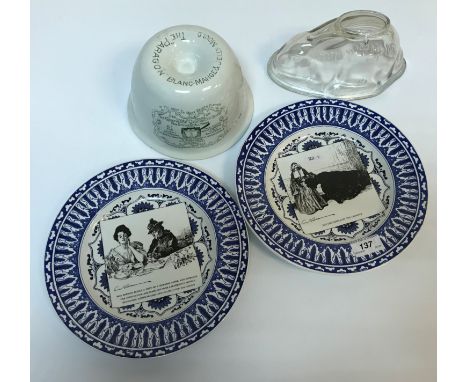 A pair of circa 1972 Barker Bros Royal Tudor Ware ironstone plates with "Gibson Girls" printed decoration "She contemplates t