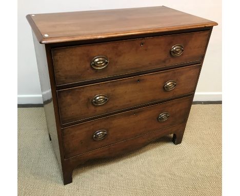 A Victorian chest of three long drawers with pressed brass handles on bracket feet, 94 cm wide x 50 cm deep x 90 cm high
