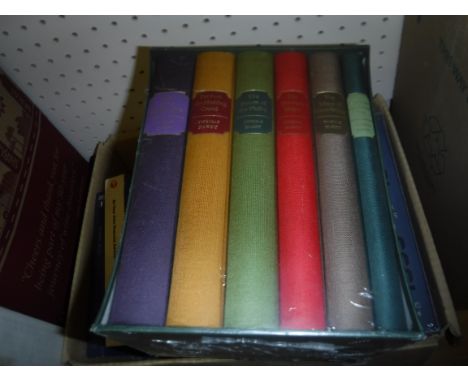 Seven boxes of various books including "Encyclopedia Britannica", 15th edition, 1994, various Folio Society volumes, includin