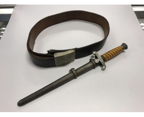 A Second World War German second model Luftwaffe Officer's dress dagger, together with a German army belt, the buckle inscrib