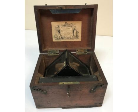 A 19th Century mahogany cased artificial mercury horizon by J Hughes, comprising rectangular iron trough, brass framed roof s