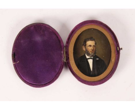 English School, 19th century, a head and shoulders portrait miniature of a gentleman, shown facing right in shirt and tie, pa