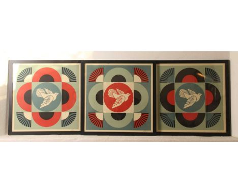 ARR Shepard Fairey (American, b.1970), Geometric Doves, a triptych, each signed in pencil, lithograph, each 60 x 60cm, housed