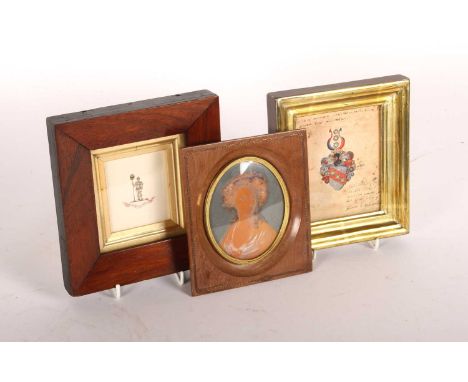 A German armorial sketch, probably 17th century, dated 1609 lower right, 12 x 9.5cm, housed in a gilt frame, together with an