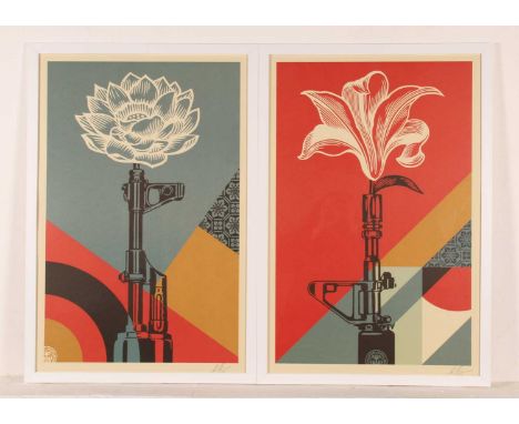 ARR Shepard Fairey (American, b.1970), Lotus and Lily, a pair, each signed in pencil, lithograph, each 90 x 60cm, housed in a