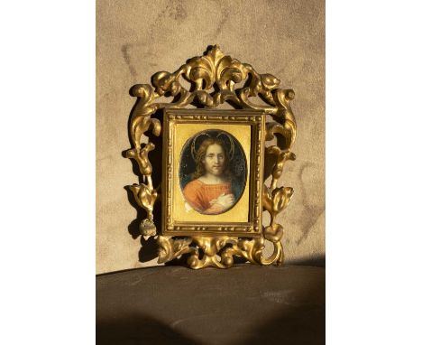 After Andrea Del Sarto (1486-1530), a portrait miniature of Christ the Redeemer, shown with his hands across his breast, 6.5 