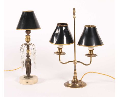 A figural table lamp, having glass droplets and standing upon a polished hardstone plinth, height 33cm including fittings tog
