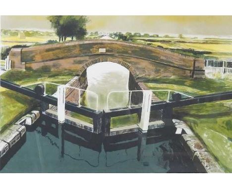 Garrick Palmer (b.1933), Kennet Lock, signed and dated '77 to the margin, colour lithograph, 35 x 51cm