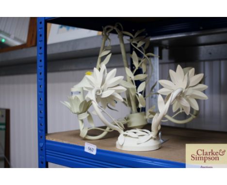 A pendant leaf decorated light fitting with a twin branch wall light