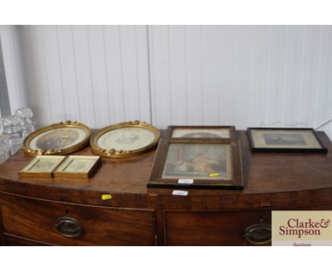A 19th Century coloured print together with various portrait prints etc