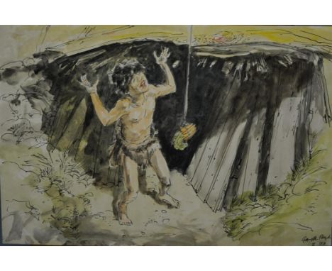 Jackanory, Stig of the Dump, Gareth Floyd (b.1940)  Original hand drawn illustration for the Children's BBC TV Series. Stig o