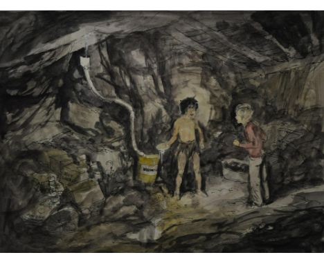 Jackanory,Stig of the Dump   Gareth Floyd (b.1940)  Original hand drawn illustration for the Children's BBC TV Series. Stig o